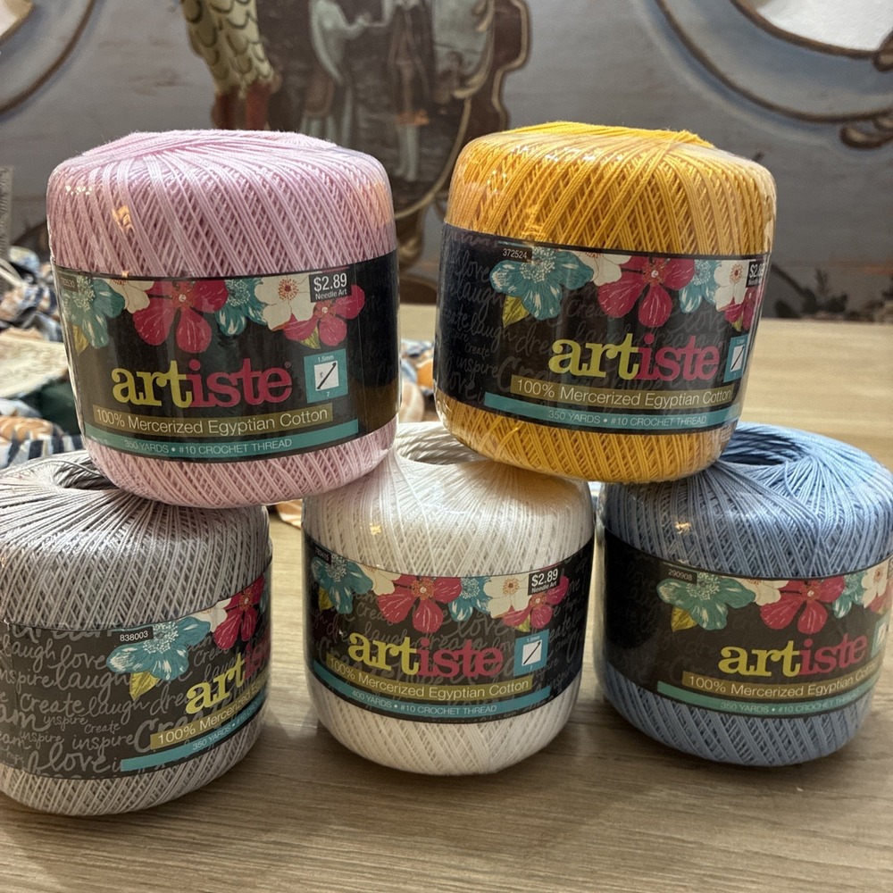 Artiste #10 Crochet Thread 100% Mercerized Egyptian Cotton Lot of 5 New 350 Yard